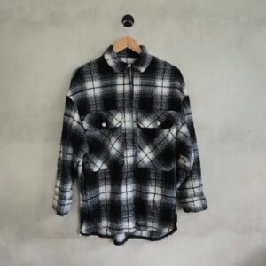 Zara Women's Oversized Plaid Shacket - Black & White Checkered (Size XS)