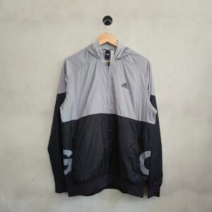 Adidas Men's Full Zip Hoodie - Heather Grey with Black Three-Stripes - Size Small