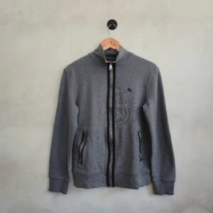 Burberry Black Label Waffle Knit Full-Zip Track Jacket Sweater - Heather Grey (Size 3)