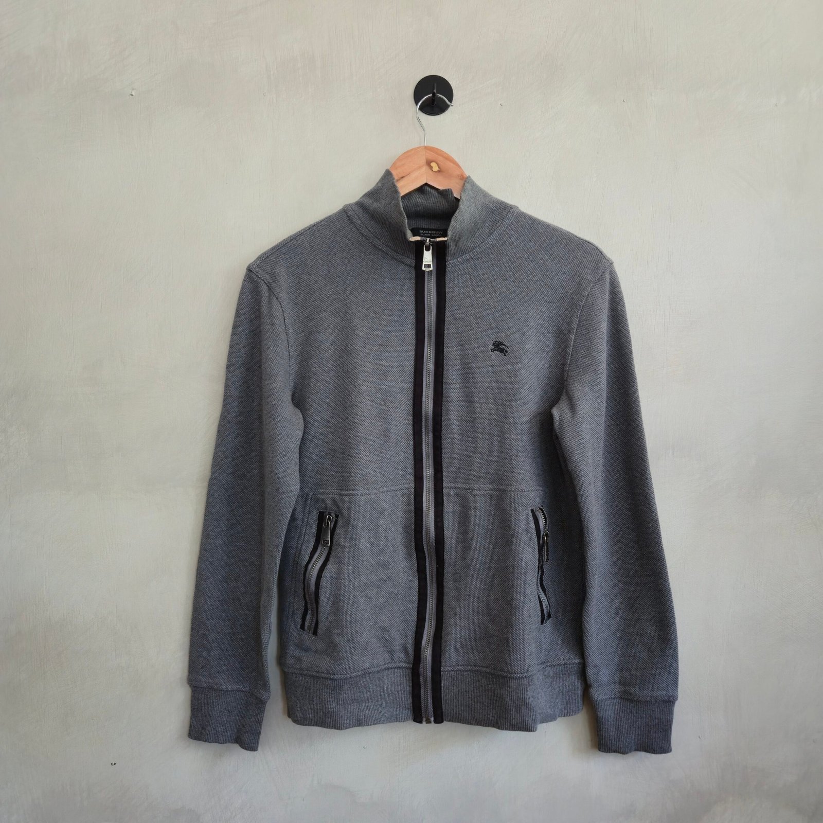 Burberry Black Label Waffle Knit Full-Zip Track Jacket Sweater - Heather Grey (Size 3)