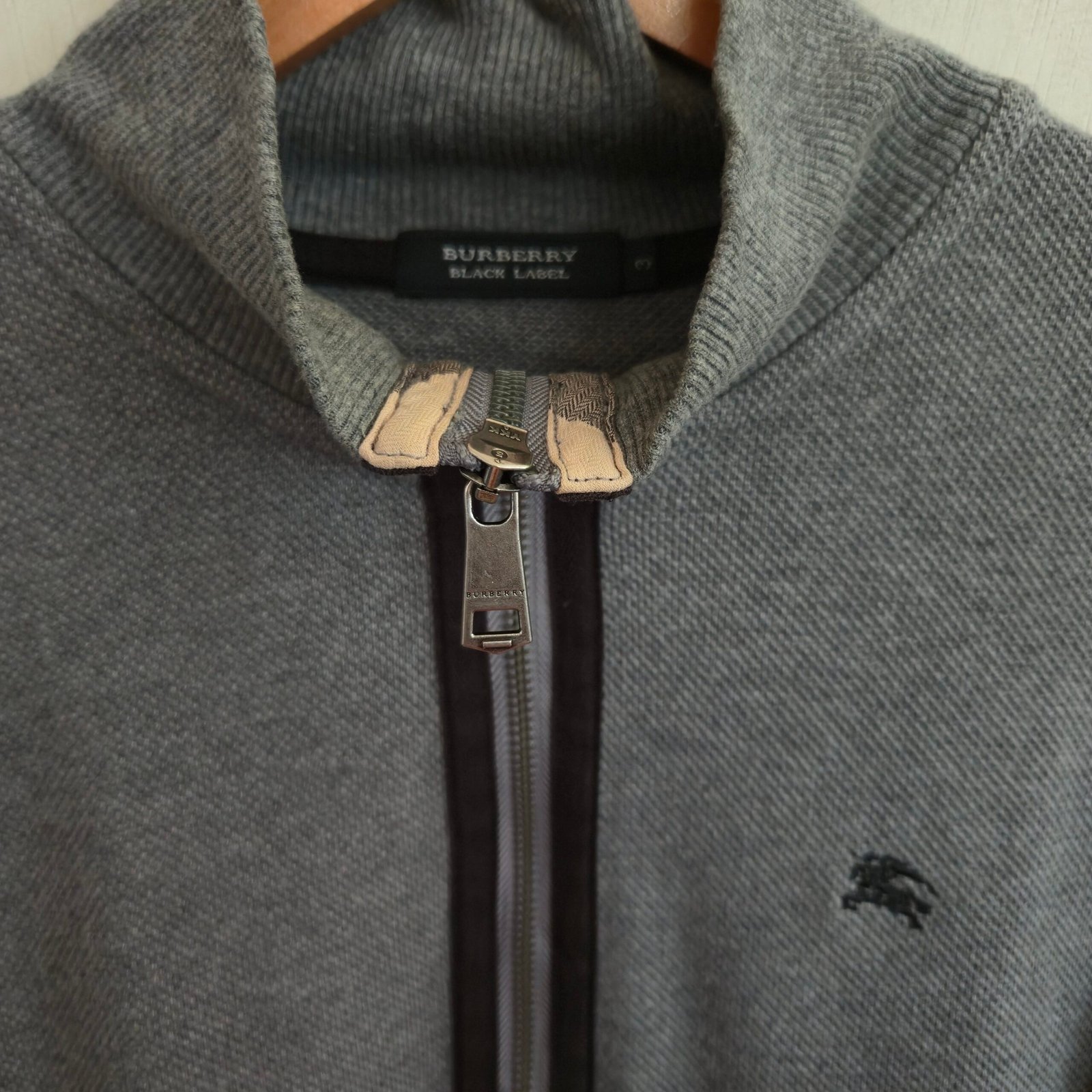 Burberry Black Label Waffle Knit Full-Zip Track Jacket Sweater - Heather Grey (Size 3) - Image 4