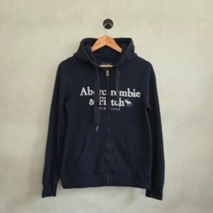 Abercrombie & Fitch Classic Spellout Zip-Up Sweatshirt - Navy, Size Medium