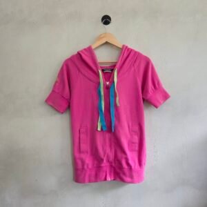 ​Kappa Women's Short Sleeve Full-Zip Hoodie – Hot Pink with Gradient Logo,