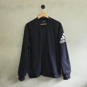 Adidas Men's Big Sleeve Logo Full-Zip Bomber Jacket Mesh-Lined – Black (Size A/2XL)