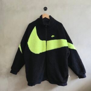Nike Men's Reversible Big Swoosh Full-Zip Sherpa Fleece Jacket – Black/Volt (XL)