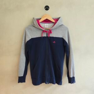 Adidas Climalite Colorblock Full Zip Hoodie - Navy/Grey/Pink - Size M