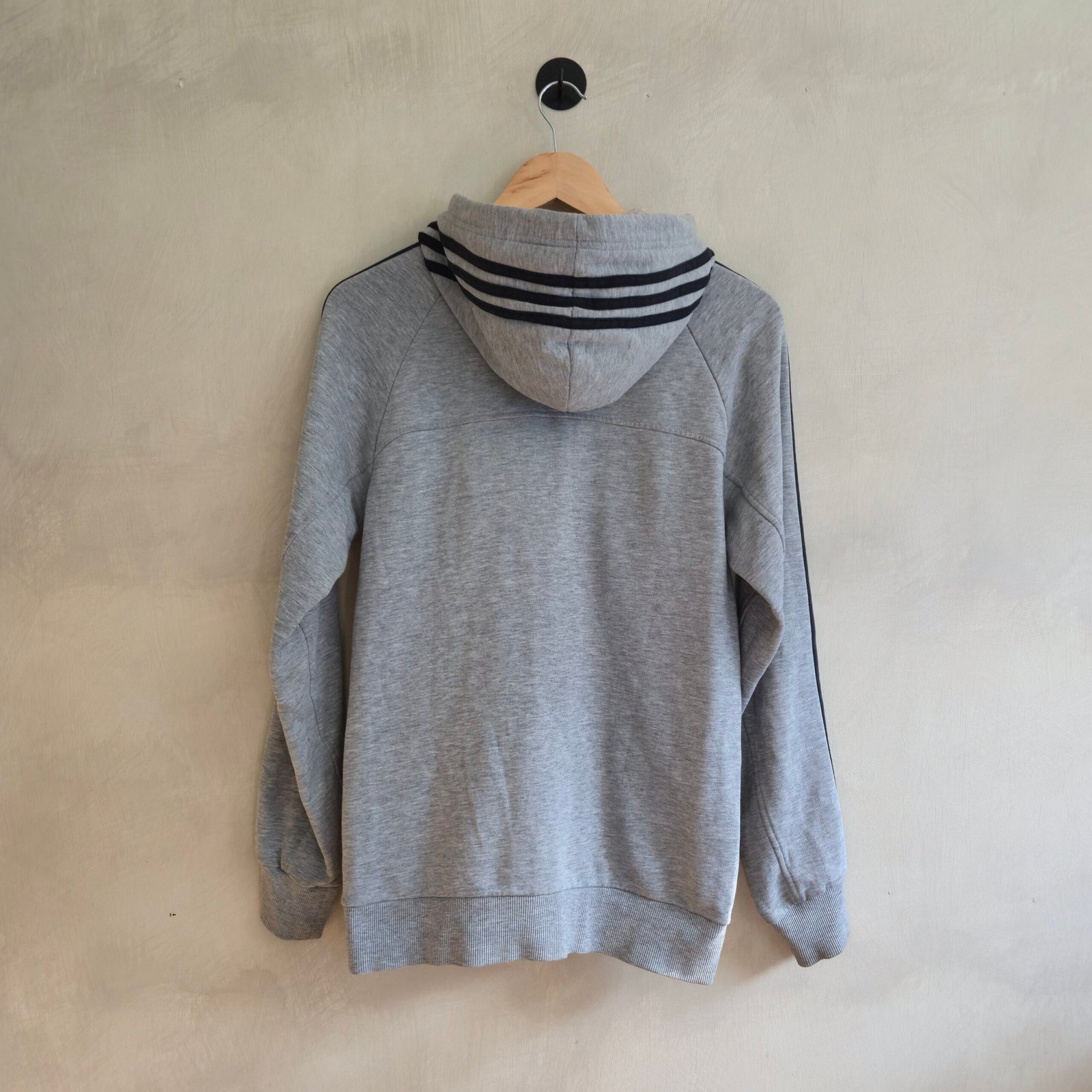 Adidas Performance Essentials 3-Stripe Full Zip Hoodie - Heather Grey - Size S - Image 2