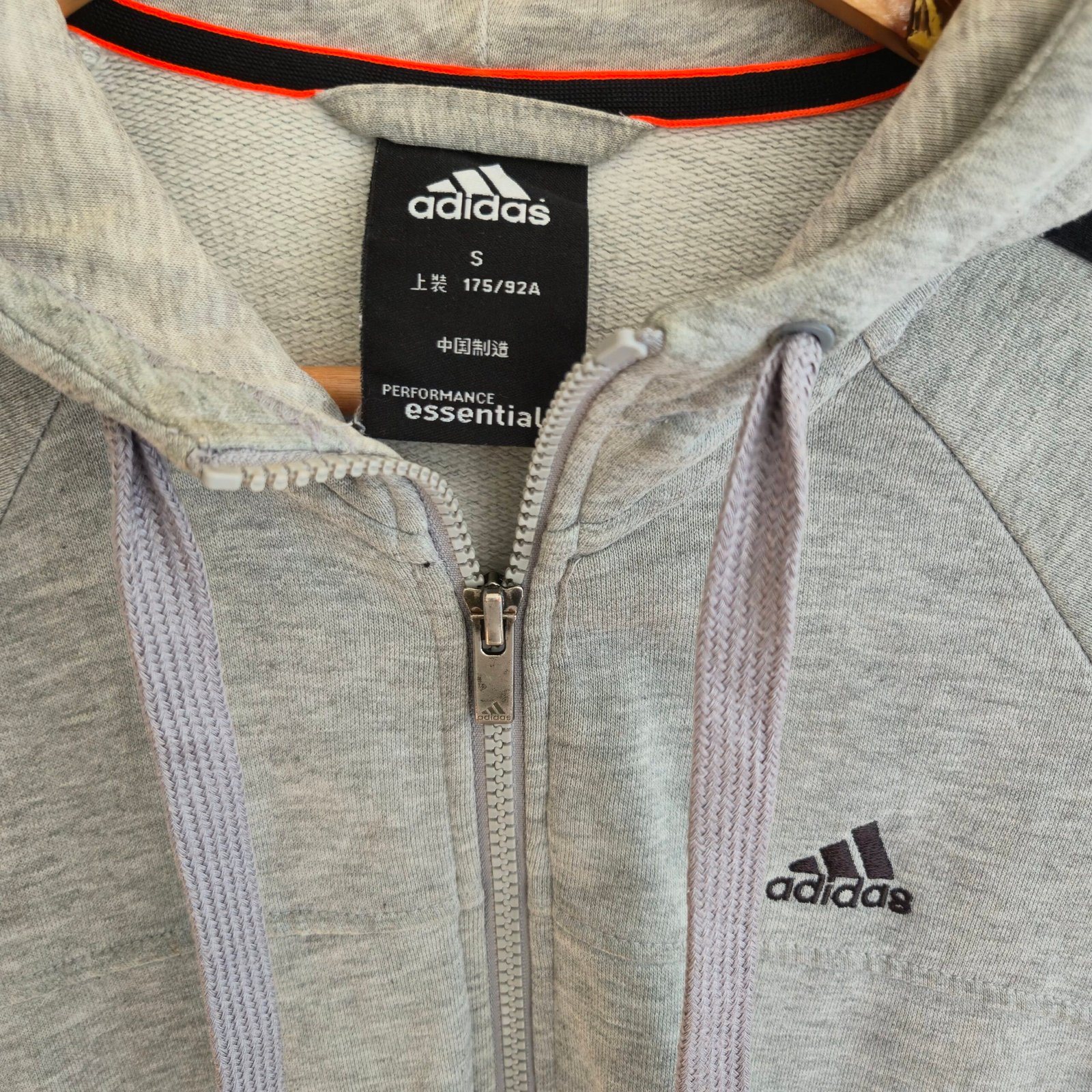 Adidas Performance Essentials 3-Stripe Full Zip Hoodie - Heather Grey - Size S - Image 3