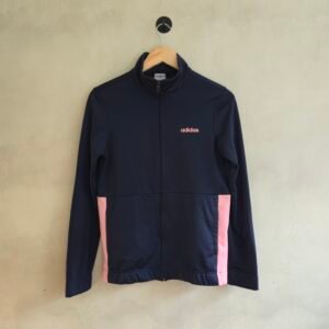 Adidas Women's Full-Zip Track Jacket – Navy Blue with Pink Colorblock, Size S