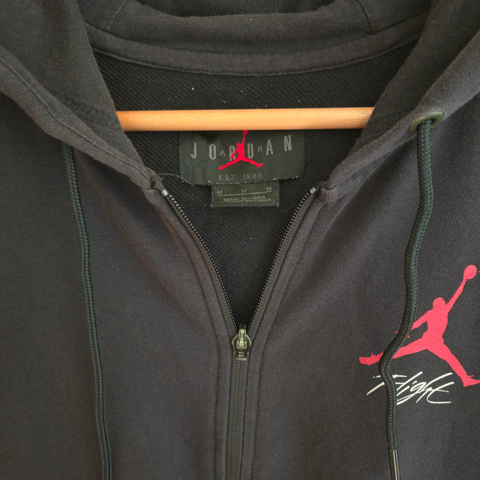 Nike Air Jordan Flight Men’s Full-Zip Hoodie – Black/Red, Size M - Image 4